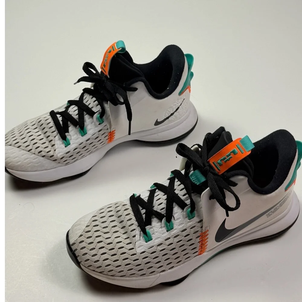 Nike LeBron Witness 5 White Clear Jade Total Orange Size 10 Basketball Shoes